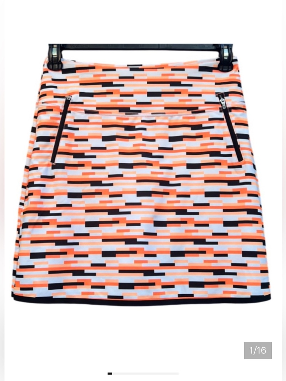 Annika Cutter & Buck Geometric Golf Skort in Orange, Black, and White Size S